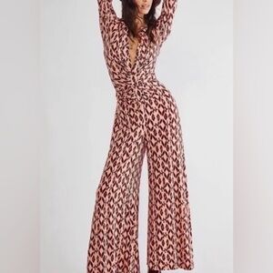 Free People Shayla Wide  Leg Geometric Jumpsuit Size Large